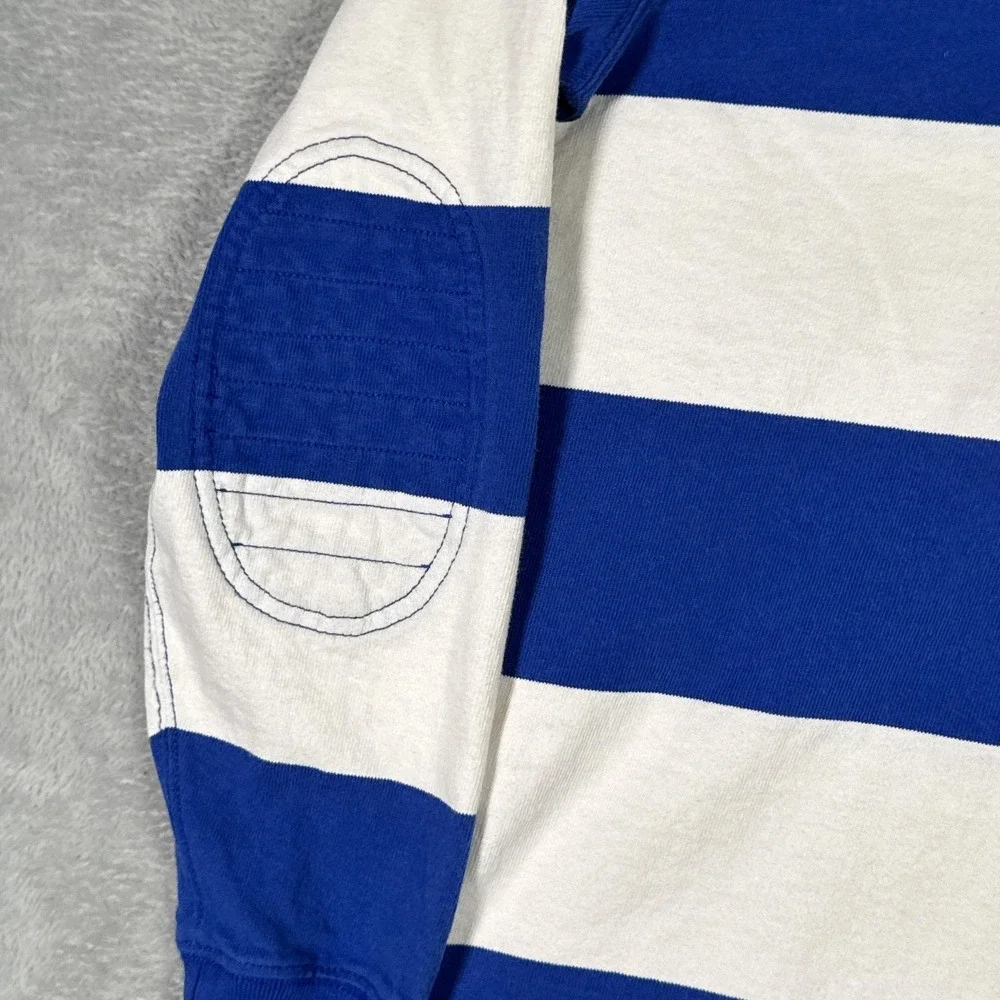 Polo Ralph Lauren Rugby Polo Shirt Mens Medium Blue White Long Sleeve Striped - Picture 5 of 10